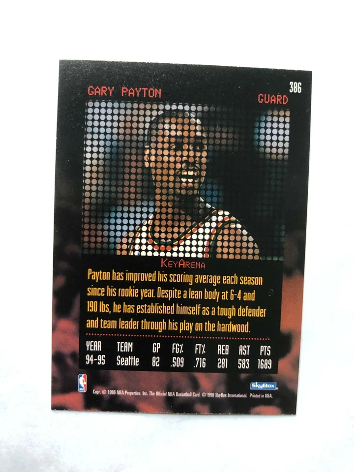 Nice 1996 GARY PAYTON SkyBox Basketball Card # 386 Made in USA - Image 3 of 4