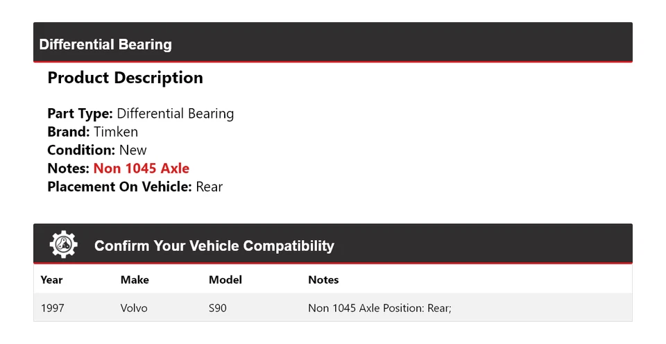 Cojinete diferencial trasero Timken para Volvo S90 1997 Foto 2 de 4
