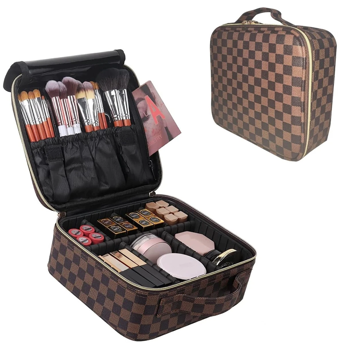 Extra Large Travel Makeup Bag Cosmetic Case Organizer Beauty Train Case  with Shoulder Strap and Dividers Compartment, Black - Walmart.com