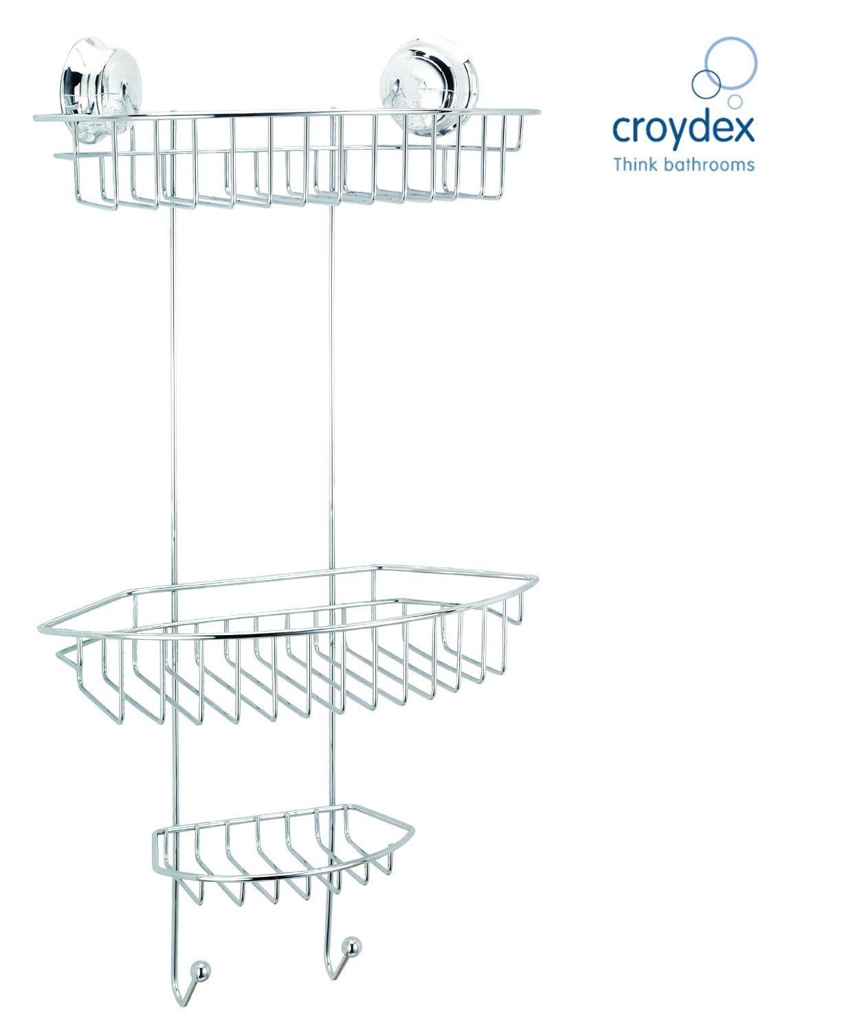 Croydex Twist N Lock Storage Caddy Chrome Suction Fix Bathroom