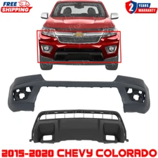 Front Bumper Cover Primed &Valance Panel Skid Plate For 2015-2020 Chevy Colorado