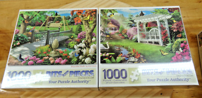 Bits and Pieces 20'' x 27'' Puzzle Peaceful Park and Gardens Galore New Lot of 2
