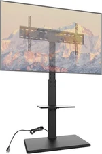 Floor TV Stand with Mount and Power Outlet,Swivel Tall TV Stand with Wood Base a