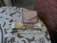 Tory Burch Dusty Rose/Pale Metallic Gold Pebbled Leather Crossbody/Shoulder Bag