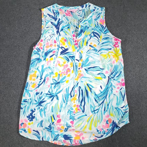 Lilly Pulitzer Blouse Women's XS Serene Blue Tippy Top Stacey Sleeveless Indigo
