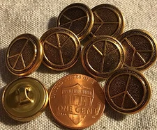 8 Hollow Brass Tone Metal Black Accent Buttons Peace Sign Almst 5/8" 15.2mm 8330