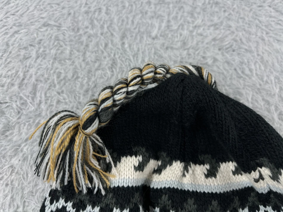 Gorro Toque Adulto Talla Única Negro Rayas Orejeras Forrado Acrílico Poli Borla Pom Foto 4 de 4