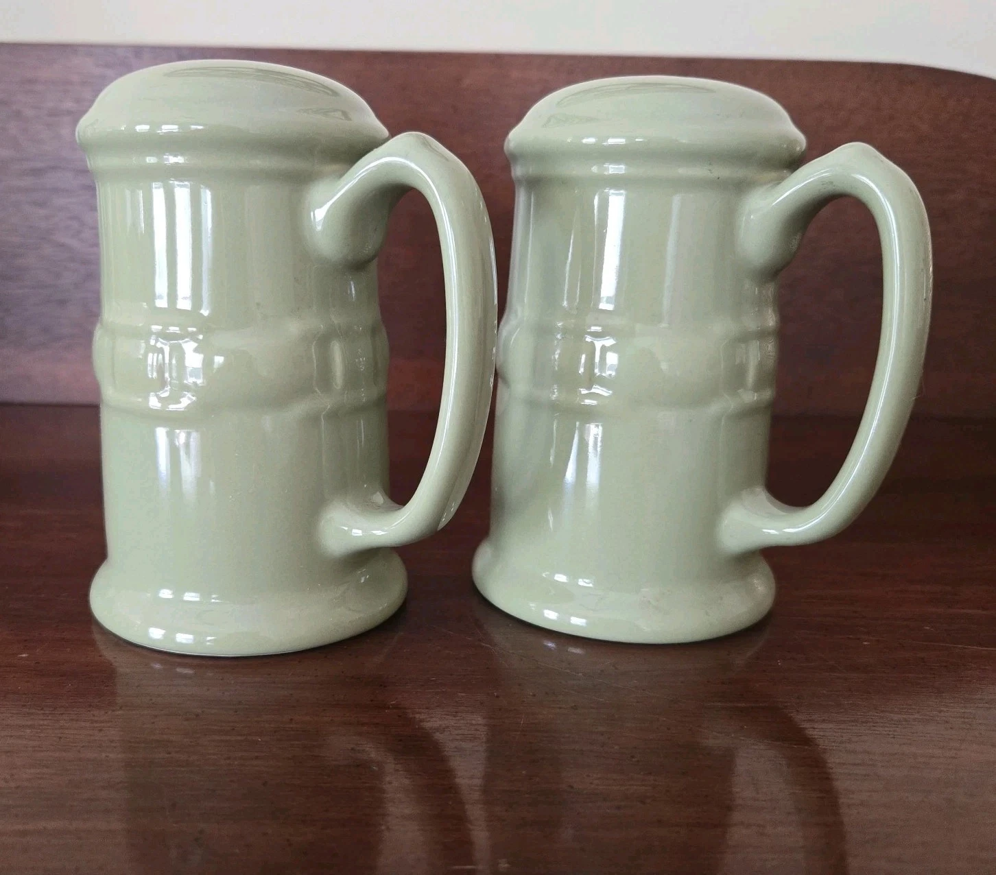 Longaberger Woven Traditions Sage Green Stove Top Salt & Pepper Shakers w/Handle