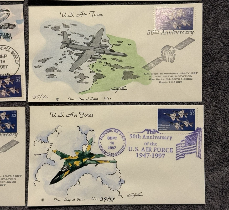 USAF 50th Anniversary 1997 Hand-Painted FDC Lot (8) Van & Collins AFB Cancels - Image 2 of 4
