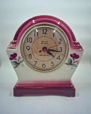 Royal Oxford China Pink Vintage 1930s/40s Desk Clock Flowers 22K Gold 6.5'' 