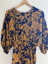 PrettyLittleThing Orange Navy Flower Maxi Dress Size 8 Pencil shape Skirt w/Slit