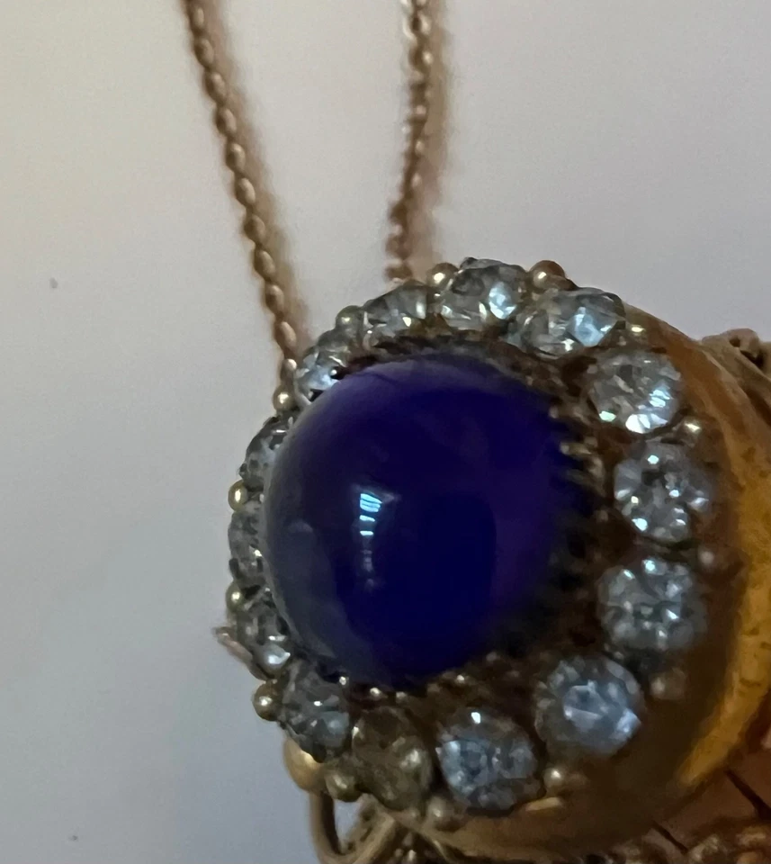 Старинный Chatelaine нищих бронзовая сетка монета сумочки синий камень украшенная драгоценными камнями крышка - Изображение 3 из 4