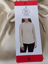 Sage Collective Women Lightweight Ribbed Long Sleeve Hoodie Tan New Medium