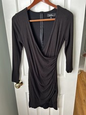 LULUS Black Long Sleeve Faux Wrap Bodycon Mini Dress Size medium