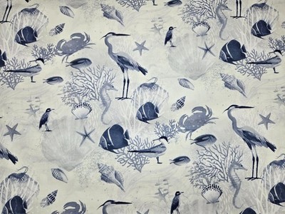 SEASHELL WISHES Ocean Birds Fish / Clothworks Cotton Fabric / By The YARD