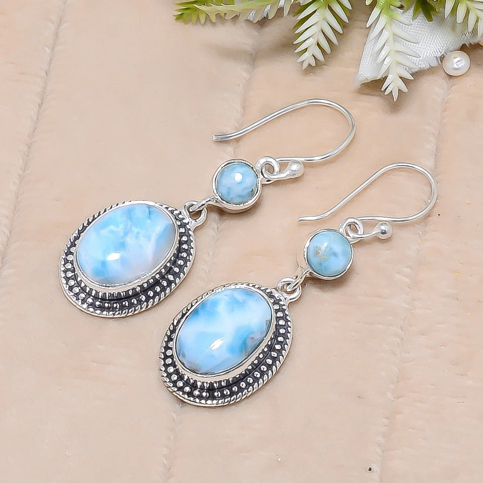 Dominikanische Larimar Natur Edelstein Handarbeit 925 Sterling Silber... - Bild 3 von 4