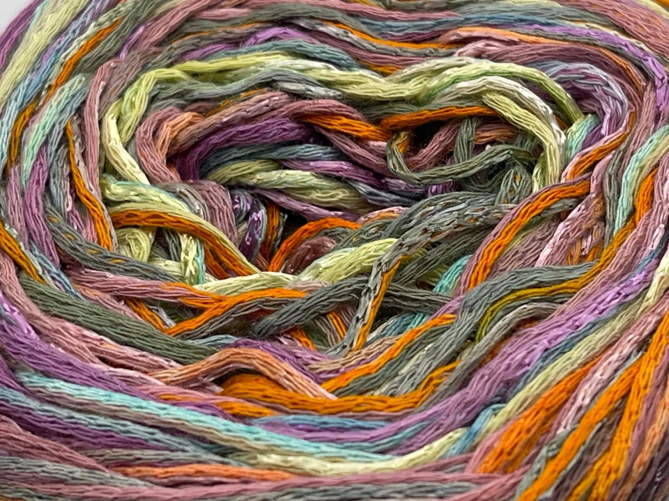 Lang Karma #06 Pink Green Orange+ Striping DK Cotton Linen Cake Yarn 100gr 311yd - Image 2 of 4