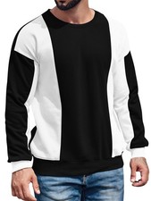 Mens Color Block Sweatshirt Pullover Crewneck Long Sleeve Fleece Casual Ribbe...