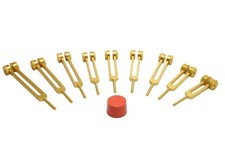 Gold Finish 9 Chakra Weighted Tuning Fork Set with activator for sound healing