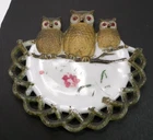 Vintage Antique Westmoreland 3 Owls in Tree Plate Milk Glass Basketweave Border