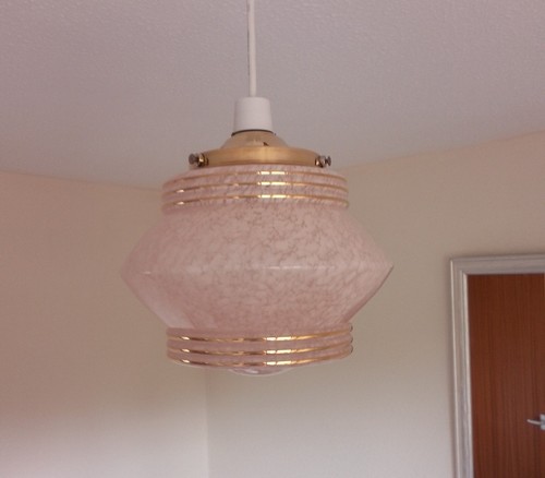 Vintage Art-Deco Pink Glass (Ceiling) hanging Light shade with Brass holder