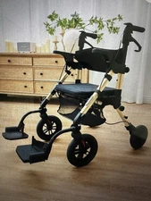 Transport-Wheelchair-Lightweight-Foldable, 2 in 1 Rolling Walker Chair-Used