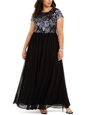 Betsy & Adam Womens Embellished Gown Dress, Black, Plus Size, 18W