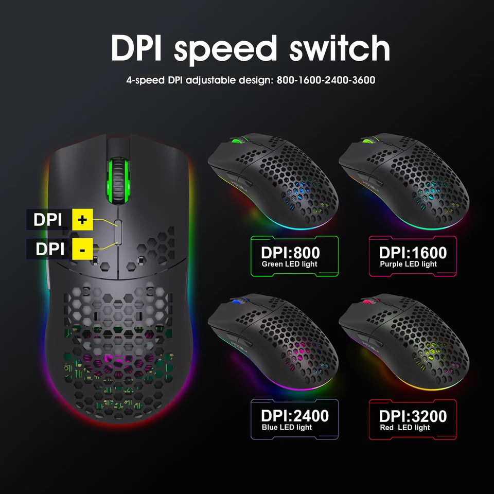 Lightweight T66 Wireless Honeycomb Mouse 2.4G Gaming Mouse with RGB Lighting - Image 4 of 4