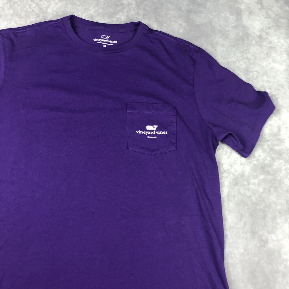 Camiseta Vineyard Vines Para Hombres M Púrpura Logo de Ballena Manga Corta Clemson Camiseta Adulto Foto 4 de 4