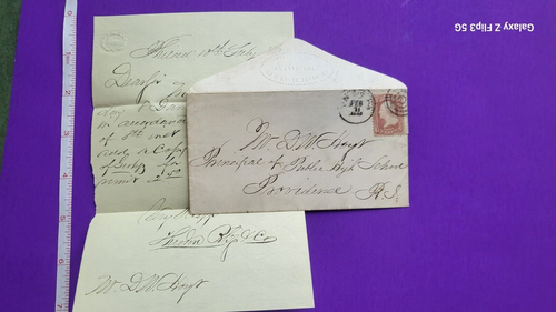 1865 Providence Rhode Island School history handwritten letter document stamped