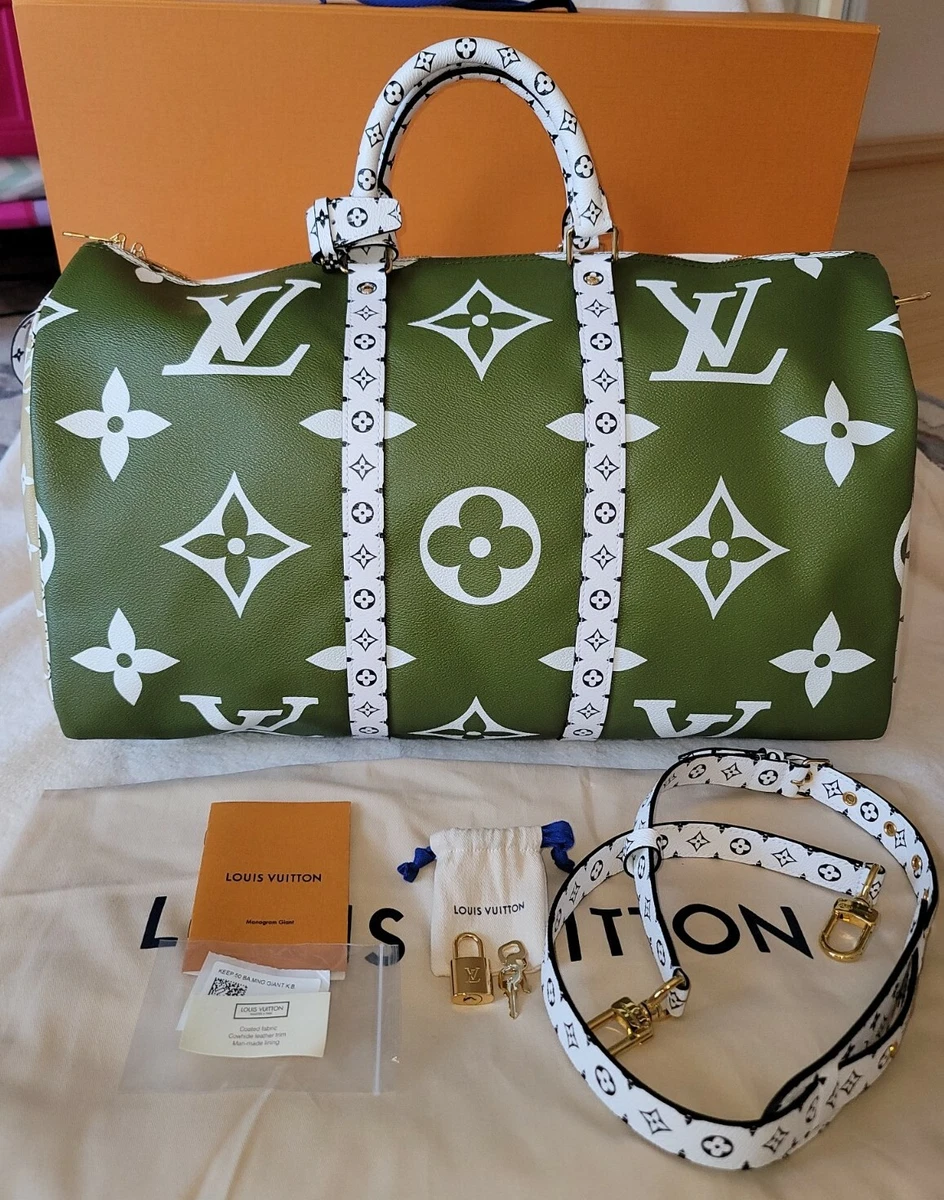 Louis Vuitton Khaki Green Keepall Bandoulière 50 of Giant Monogram Canvas  with Polished Brass Hardware, Handbags & Accessories Online, Ecommerce  Retail