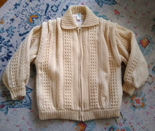 Vtg Branigan Weavers Irish Wool Textured Aran Coat Zip Jacket Ireland Lined Sz L