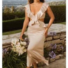 NWT Show Me Your Mumu Zoey Midi Dress Champagne Luxe Satin NWT Size L