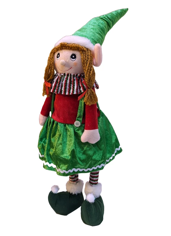 Elfo Gnomo Aiutante di Babbo Natale Busto a Molla Bimba Bambina Natalizio 70 cm