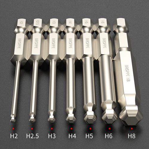65/100/150mm Ball-End Hex Screwdriver Bit Set 1/4" Hex Shank H2.5 H3 H4 H5 H6 H8 - Picture 2 of 30