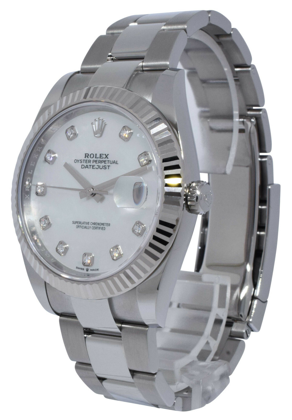 Rolex Datejust 41 Steel & 18k WG MOP Diamond Dial Watch +Card '22 126334 image 3