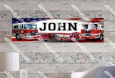 Personalized/Customized Fire Trucks Name Poster Wall Art Decoration Banner