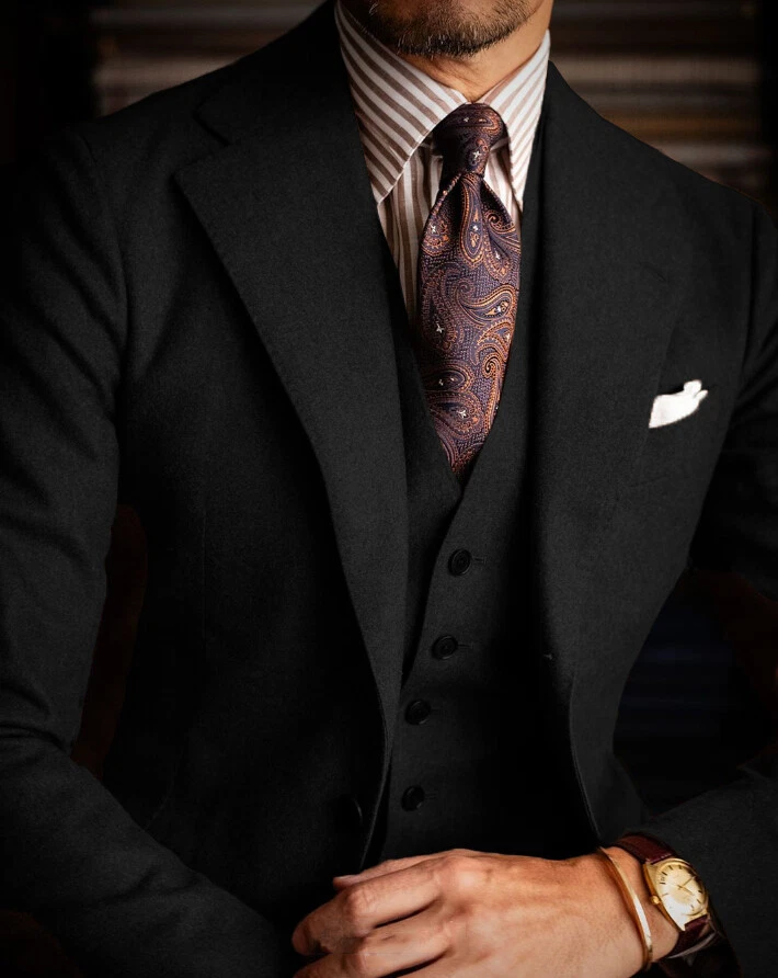 100% cashmere 3 pezzi abiti uomo formale ballo giacca business lavoro festa smoking - Immagine 2 di 4