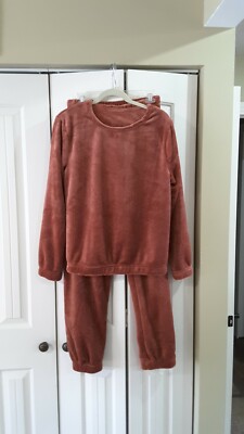 Active Lounge Women's Set Drop Shoulder Teddy Velvet Velour, Size M, Coffee