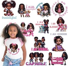 Black Girl Transfer Stickers - 12 Pcs Cute DTF Transfers Ready Large, black 