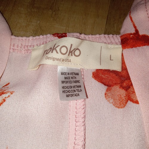 Rokoko Pink Floral Mini Dress Women's Size L Tank Style Flowy Spring Design - Picture 3 of 4