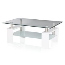 Couchtisch Sofatisch Wohnzimmertisch Beistelltisch Glas Schwarz Weiß Beton