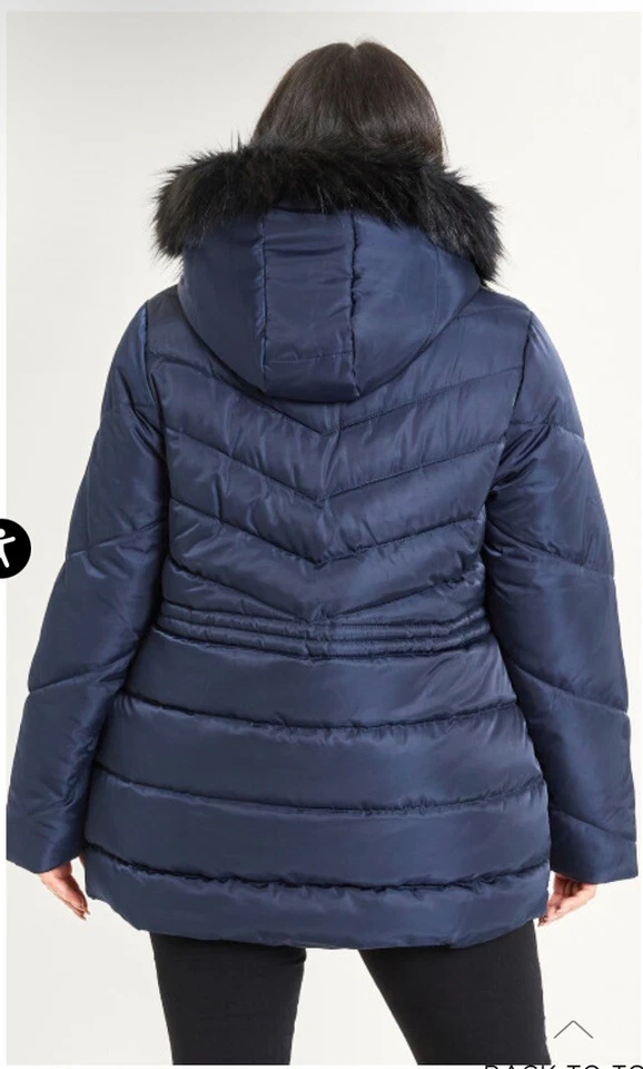 Abrigo Parka Acolchado Avenue 18 Azul Marino Piel Sintética Bolsillos Cálidos Largo Ultra Cálido Foto 4 de 4