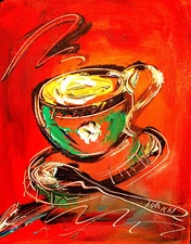 COFFEE    ABSTRACT MUSIC ART - ORIGINAL OIL PAINTING BY MARK K5