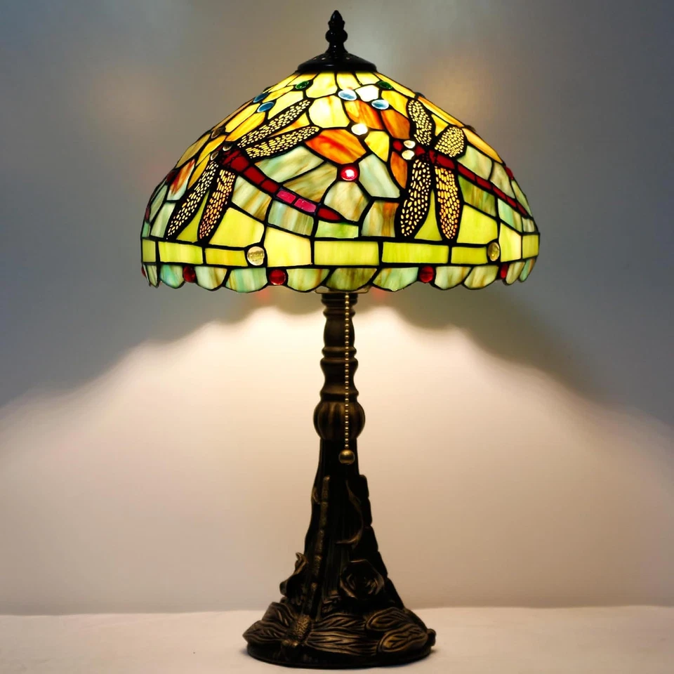 Lámpara de mesa Tiffany lámpara de vitral 12X12X19 pulgadas luz de lectura antigua (verde Foto 4 de 4