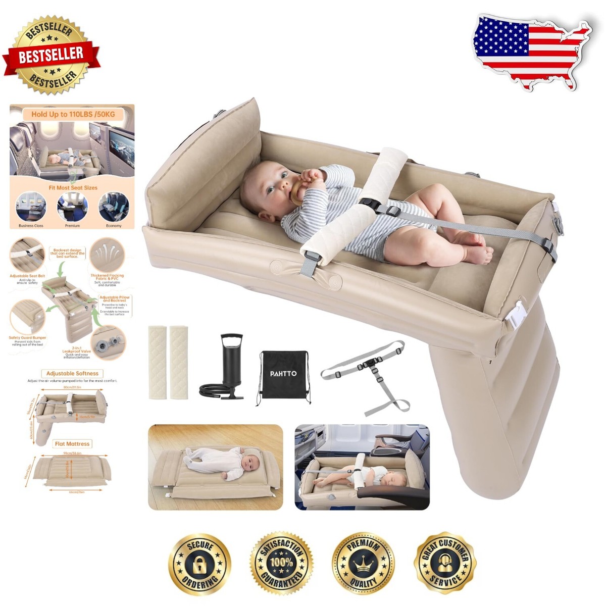 Baby Travel Bed Toddler Bed Inflatable Travel GEMGO Baby Travel