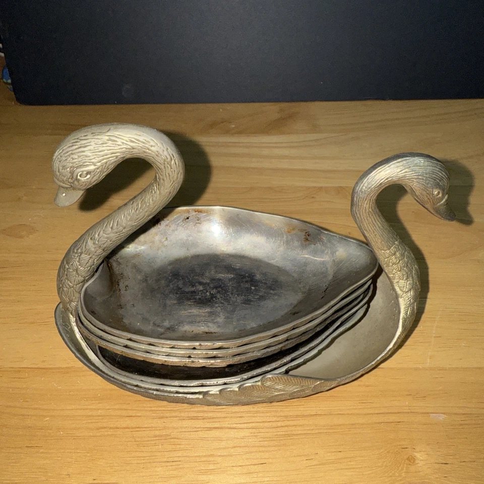 Silver Plated SWAN Dish Set Of 5 FEATHER Candy Nut Dishes Trinket + one Swan - Image 2 of 4