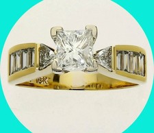 Natural Princess Trillion Diamond Engagement Ring 1.90CT 18K YG H VVS Size 7.75