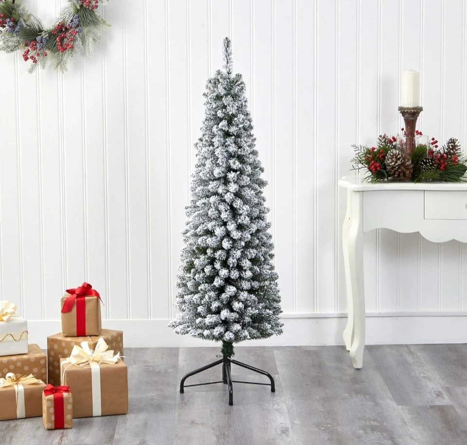 5-ft Flocked Pencil Artificial Christmas Tree with 318 Bendable Branches - Image 2 of 4