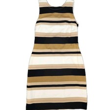 Banana Republic Striped Sheath Dress Sz 10 V-Back Black Gold Metallic